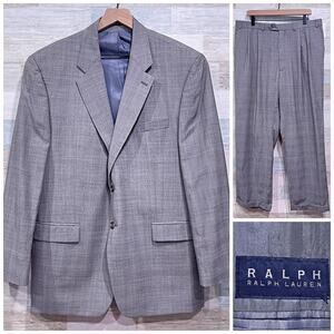 RRL Ralph Lauren Wool Glen Check Suit Gray 2 Button Mens 46R x Pleated Pants